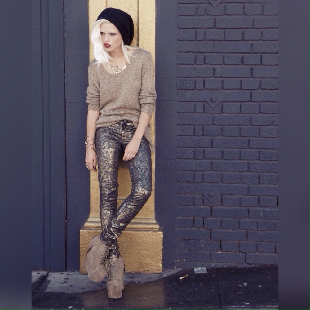 ⚡HP⚡️️LF Car Mar Gold Foil Skinny Jeans