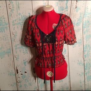 Red and Navy Peasant Blouse