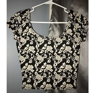 LA Hearts black and white rose crop top