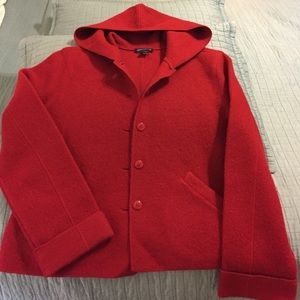 Ann Taylor 100% Wool Red Sweater Jacket with hood