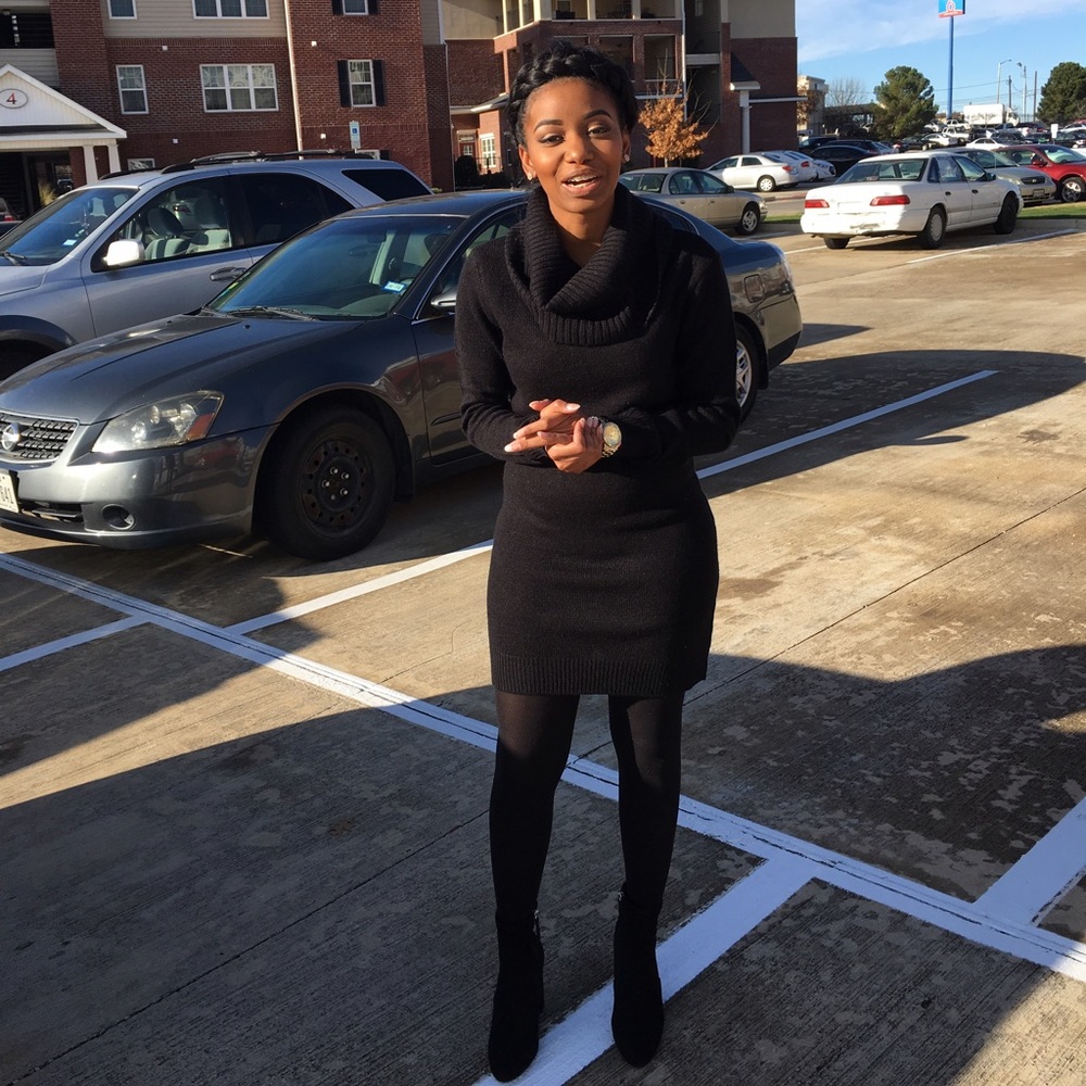 Black cow-neck sweater dress