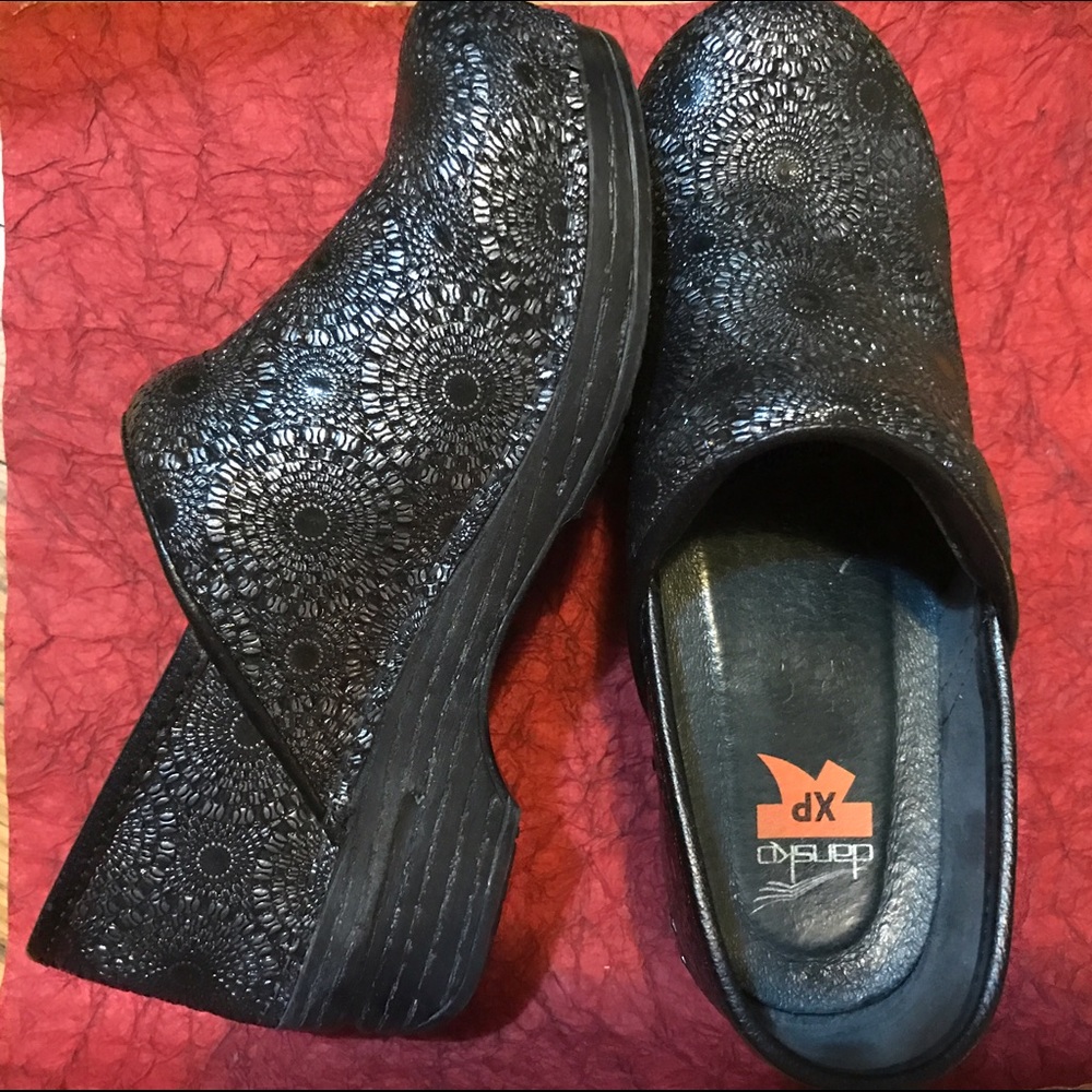 Women's Dansko XP Black Medallion Leather Clogs 36