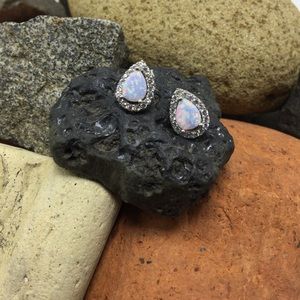 Sterling Sliver White Opal Earrings w/ CZ
