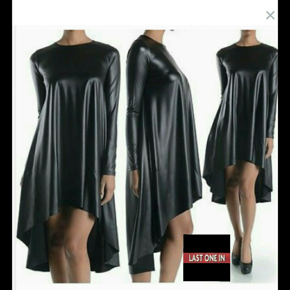 Black Leatherette high low dress