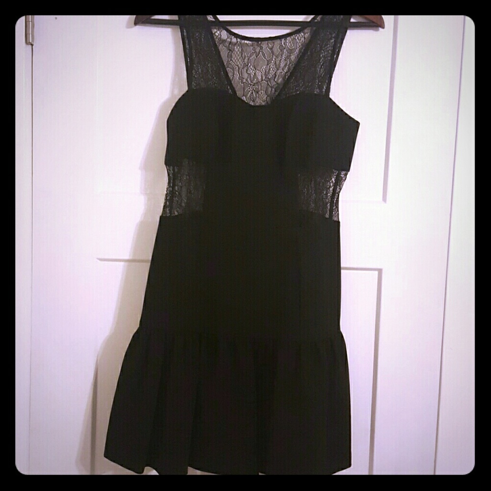BCBG Black Lace with Ruffle Drop Skirt