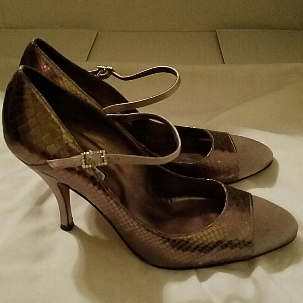 Charles David Pewter & Taupe Satin Mary Janes