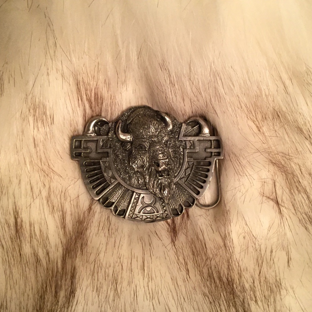 Pewter buffalo aztec belt buckle