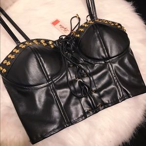 Leather stud crop top