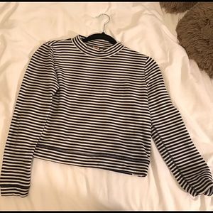 Mock neck striped top
