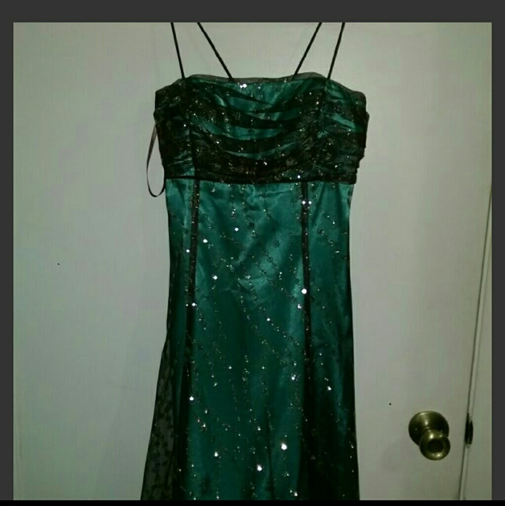 Morgan4ever turquoise brown gold tulle satin dress