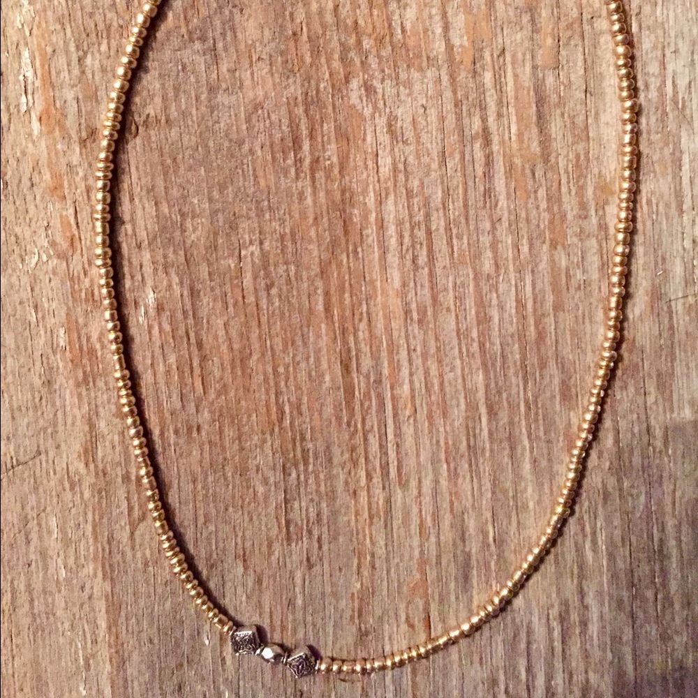 Choker necklace beaded handmade gold