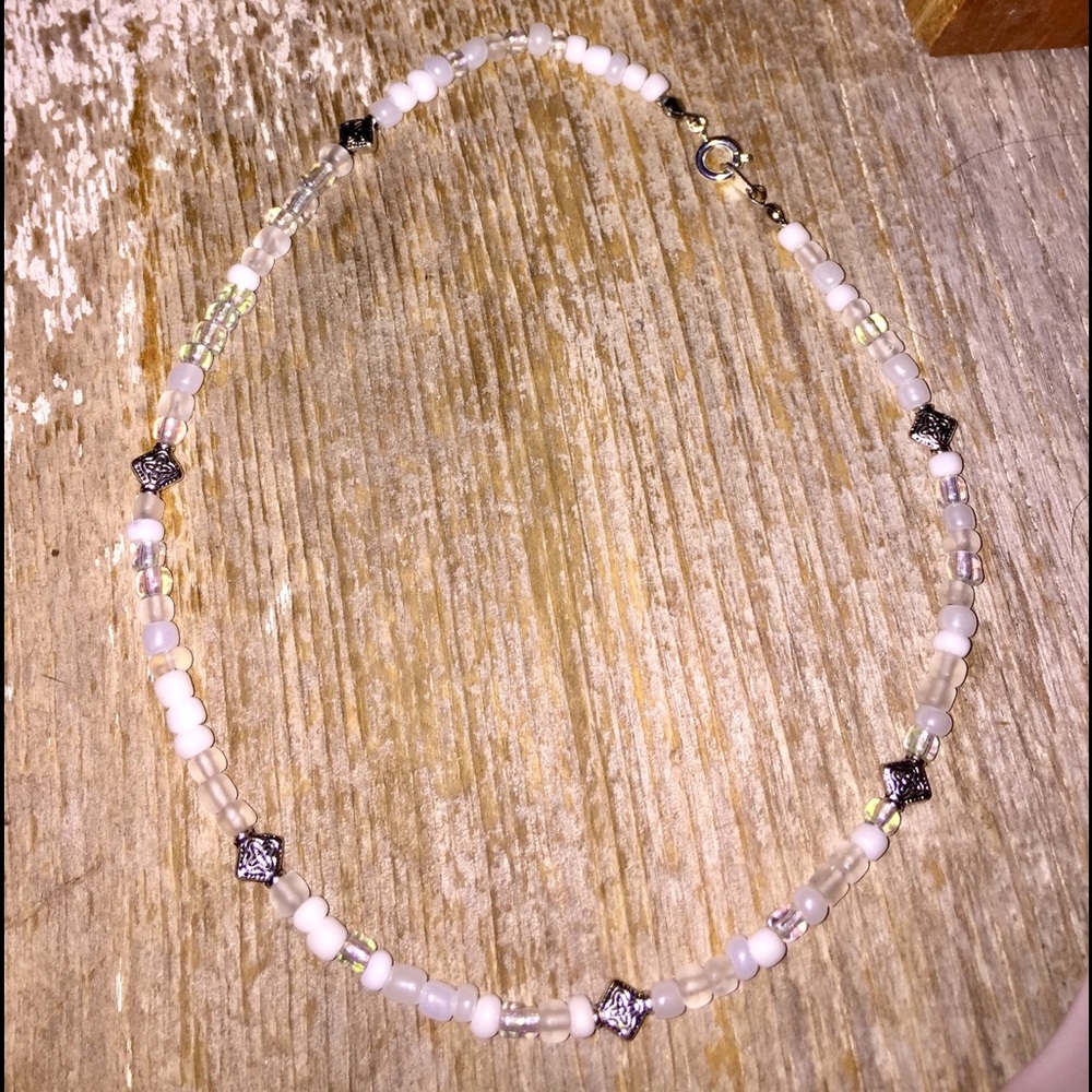 Boho choker handmade and beaded white