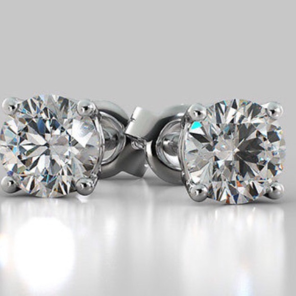 ONELEFT🎉4Ct Diamond 14K White Gold Screwback Stud - Picture 2 of 4