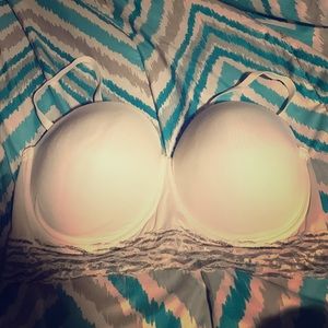 White Bra with Gray/White Patterned Lace