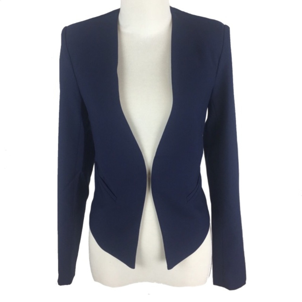 Modern Navy Blue Collarless, No Lapel Blazer - Picture 2 of 5