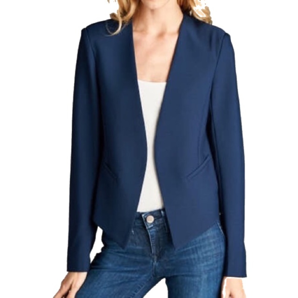 Modern Navy Blue Collarless, No Lapel Blazer