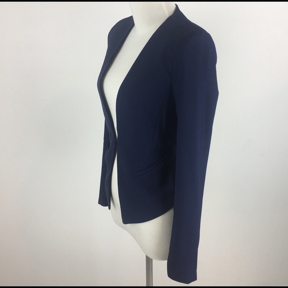 Modern Navy Blue Collarless, No Lapel Blazer - Picture 3 of 5
