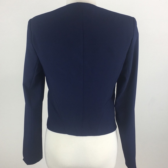 Modern Navy Blue Collarless, No Lapel Blazer - Picture 4 of 5