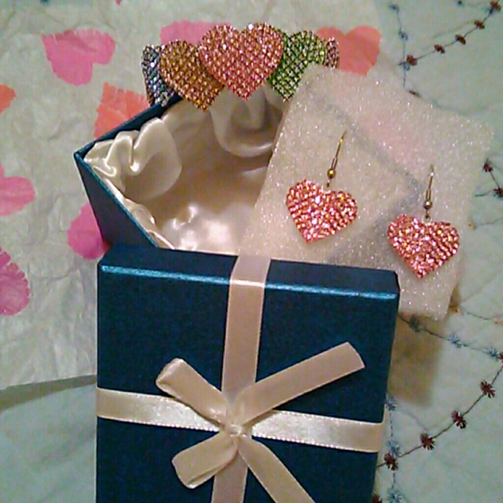 Bling Bracelet and Heart Earring Set