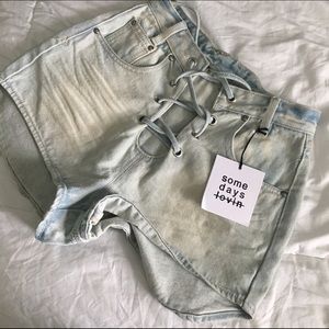 Somedays Lovin Radio Rigid Denim lace up shorts