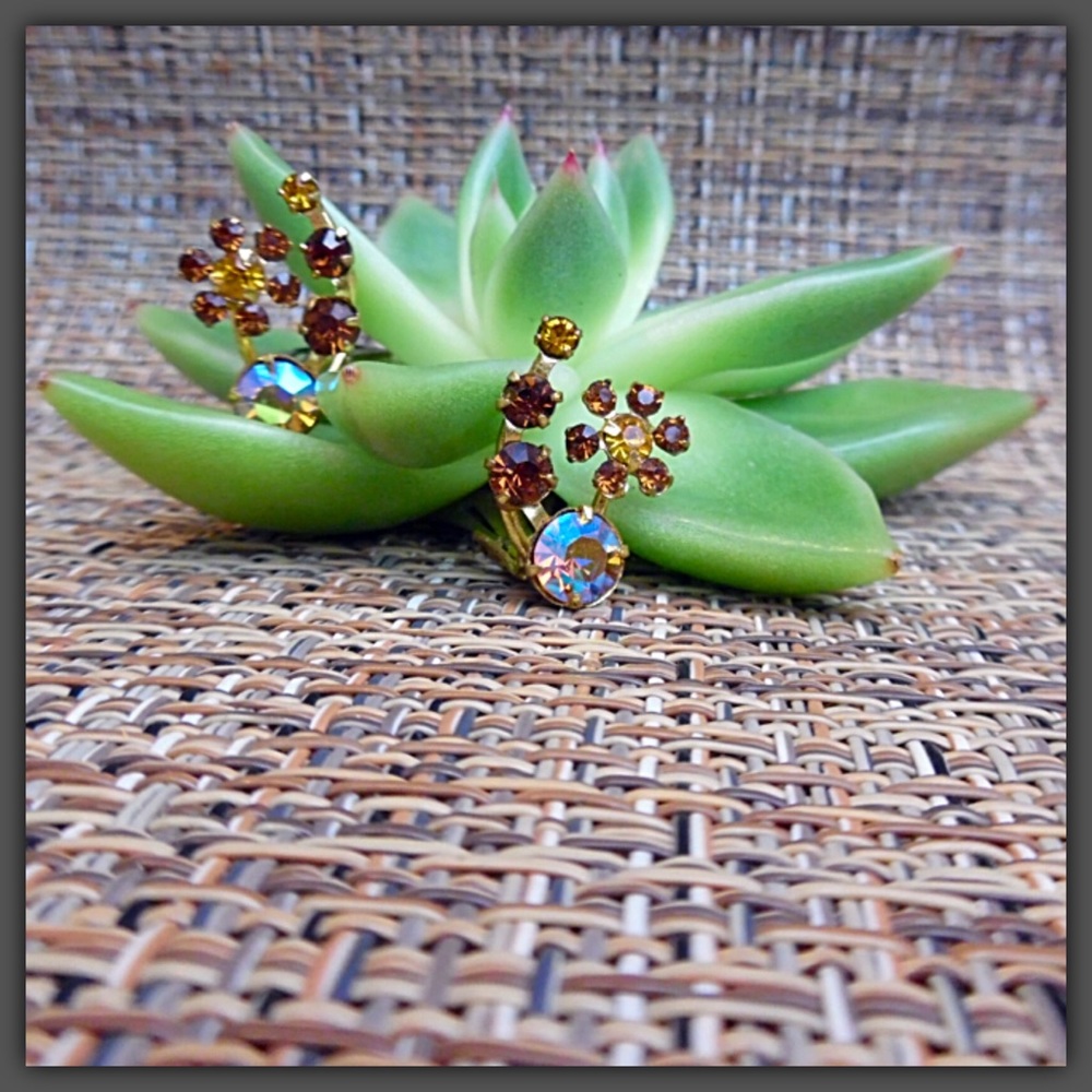 Jeweled Flower Clip-On Earrings