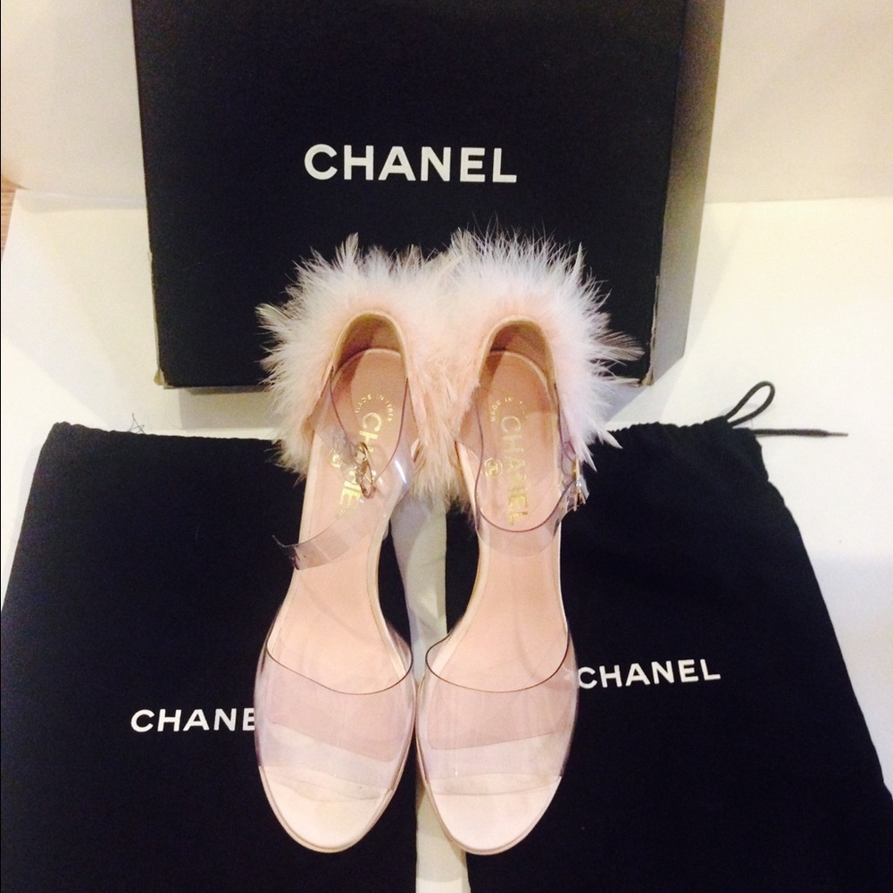 Chanel sexy platform satin fur fetish 9 1/2 39.5🖤