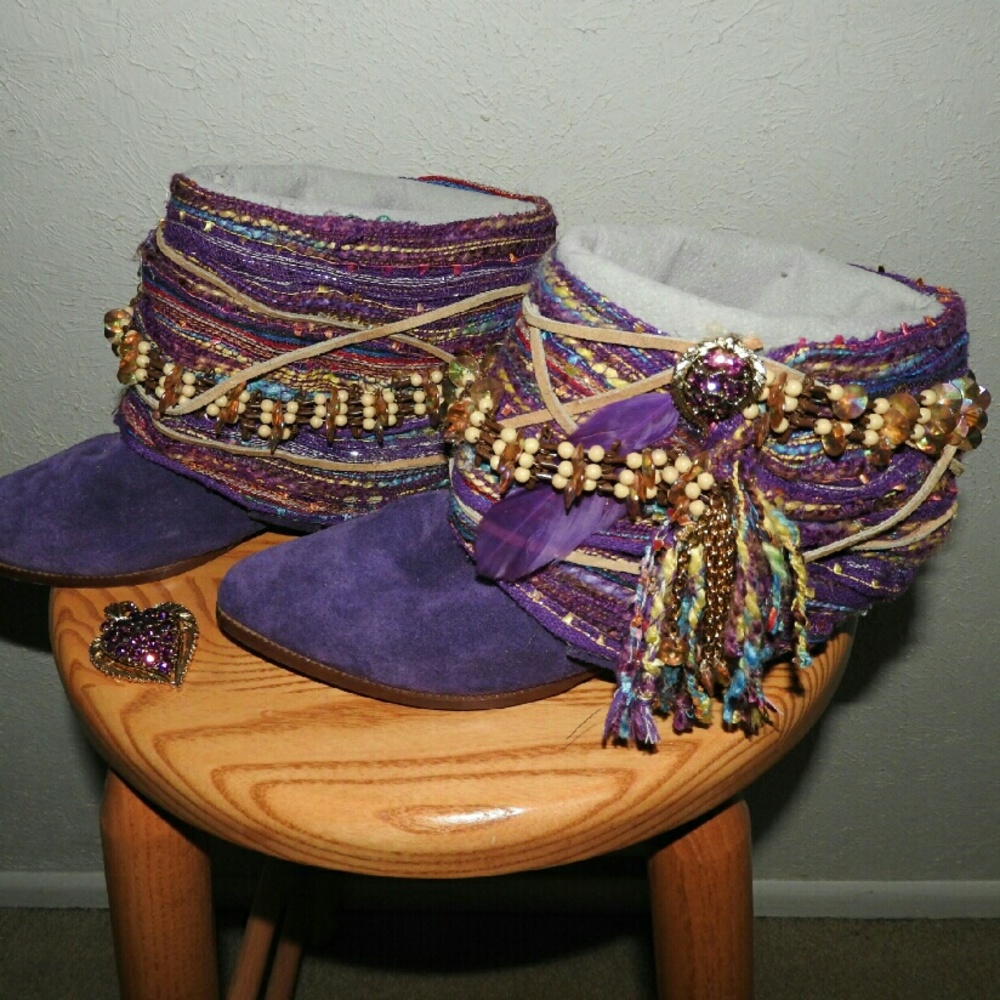Custom Boho Upcycled Purple Suede Ankle Boots