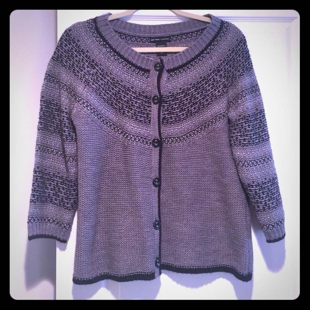 Grey/Black Sweater; button down