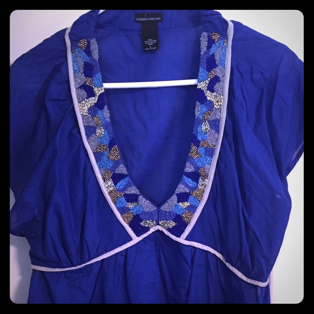 Victoria's Secret blue beaded blouse large