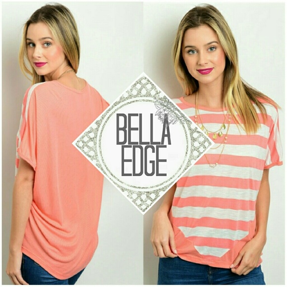 Bella Edge Tops - LAST//JOELLE Coral Striped Ribbed Short Sleeve Top