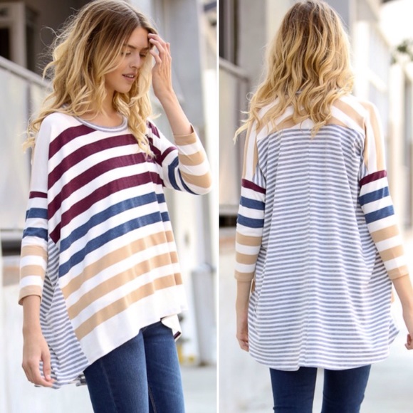 ❣️LAST❣️ Striped Loose High Low Tunic Top - Picture 2 of 4