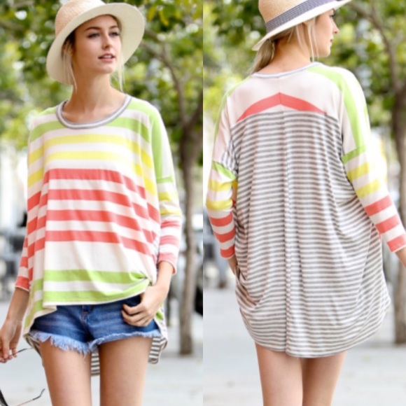 ❣️LAST❣️ Striped Loose High Low Tunic Top - Picture 3 of 4