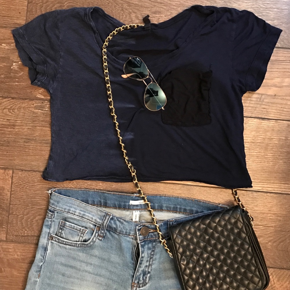 Division E Navy Crop Top with Pocket and Tie Dye