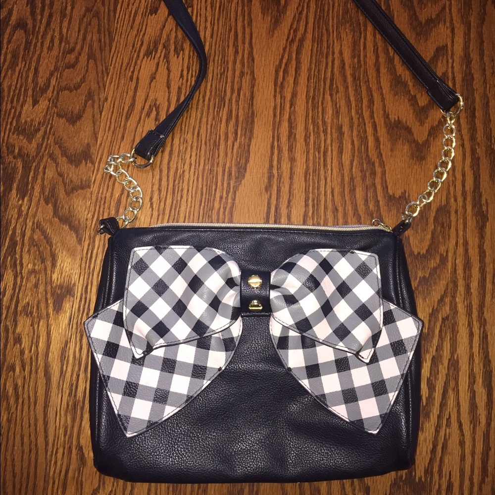 Betsey Johnson Navy Plaid Bow Purse