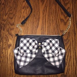 Betsey Johnson Navy Plaid Bow Purse