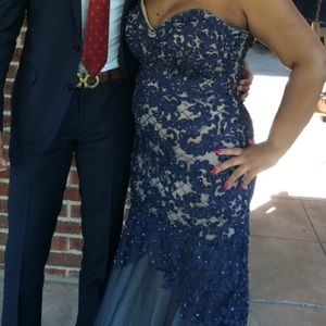 Navy Lace Prom Dress