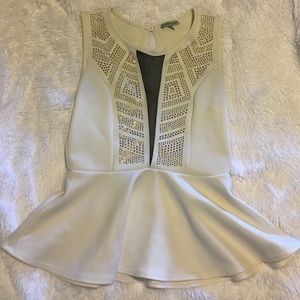 Off White & Mesh Peplum Top