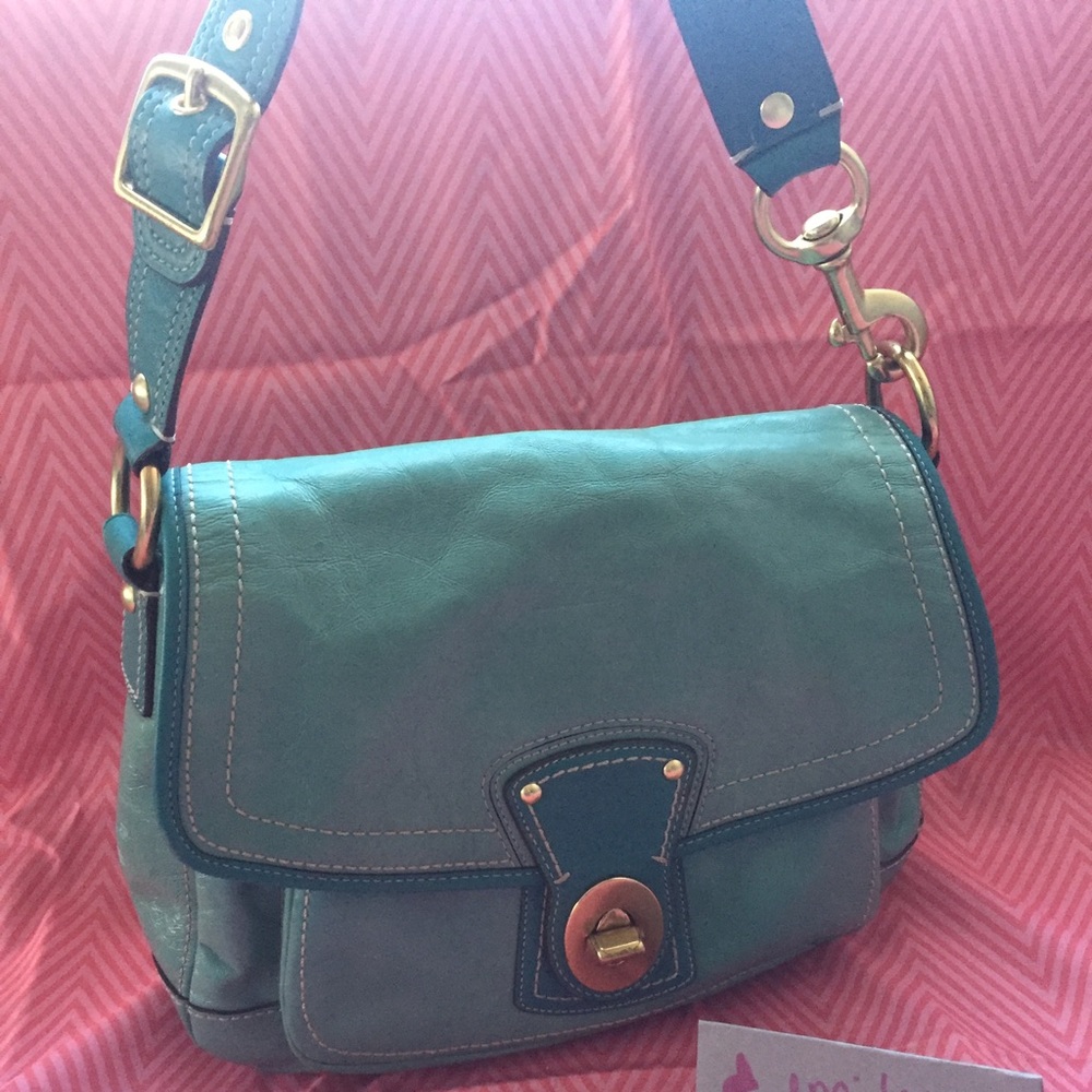 COACH shoulder handbag Teal /Aqua/Gold/Turquoise!