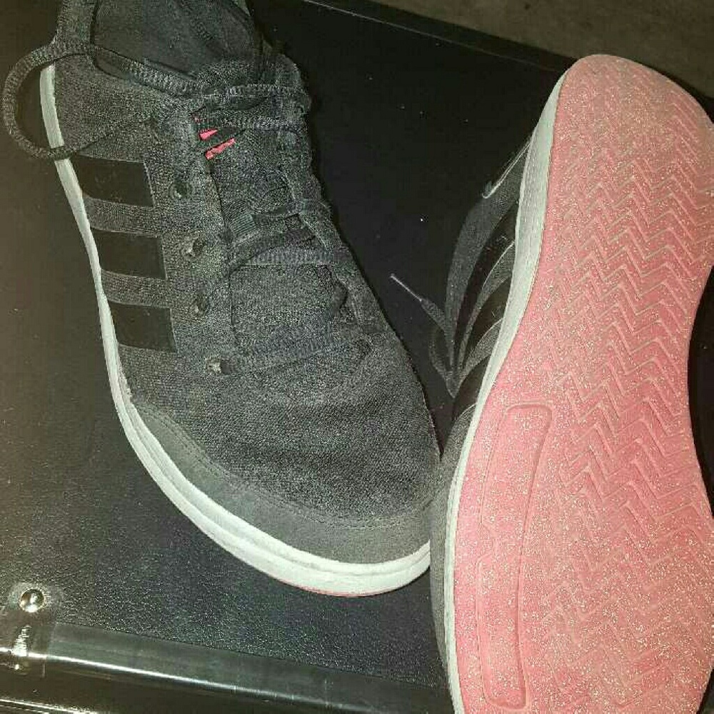 Black grey and red adidas running shoes