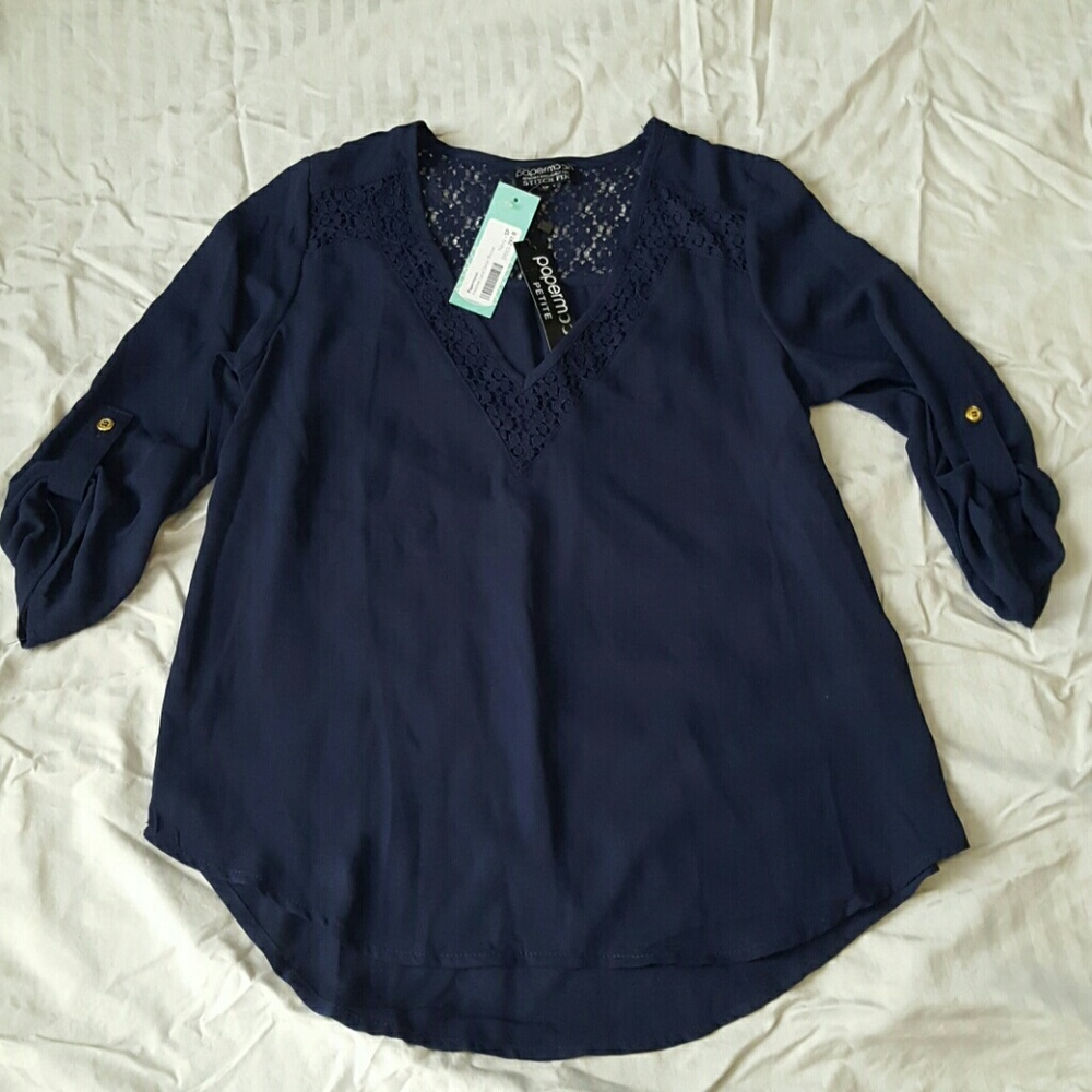 Papermoon Navy SP Heather Lace Detail Blouse