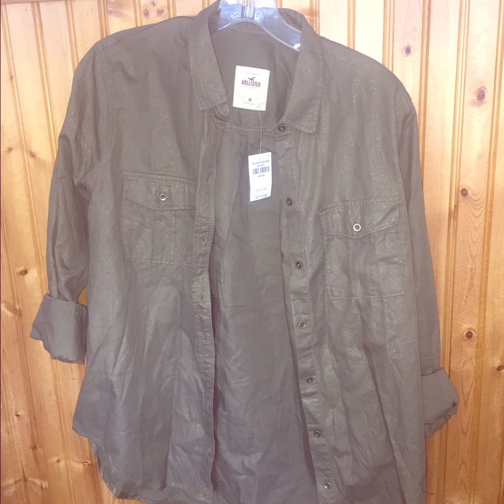 Hunter green hollister flannel type shirt