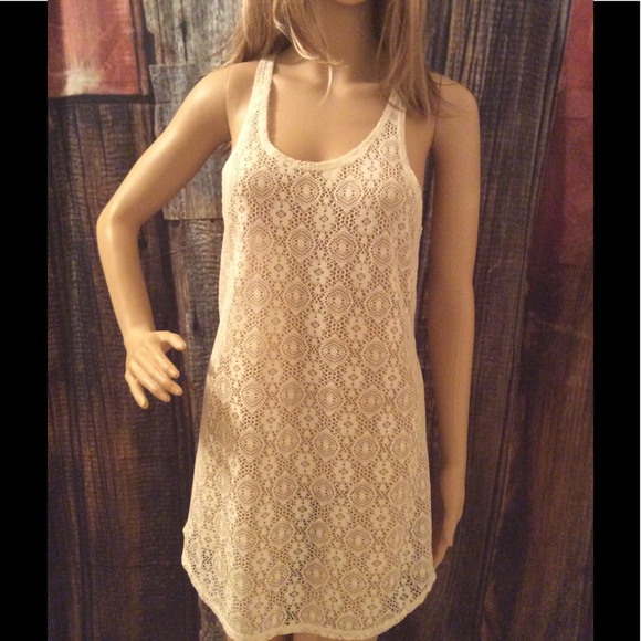 🌸 SWIM TOP BIKINI COVER SHEER NET BEACH POOL BOHO SUMMER TANK CREAM PETITE - Picture 2 of 6