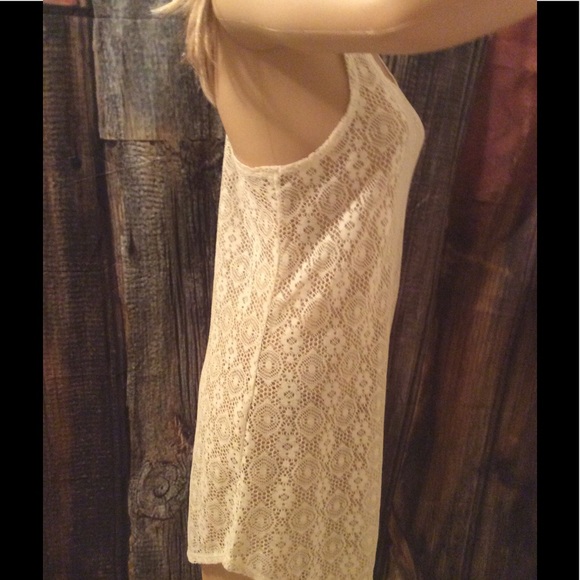 🌸 SWIM TOP BIKINI COVER SHEER NET BEACH POOL BOHO SUMMER TANK CREAM PETITE - Picture 4 of 6