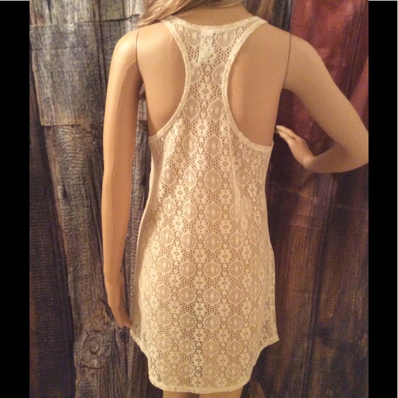 🌸 SWIM TOP BIKINI COVER SHEER NET BEACH POOL BOHO SUMMER TANK CREAM PETITE - Picture 6 of 6