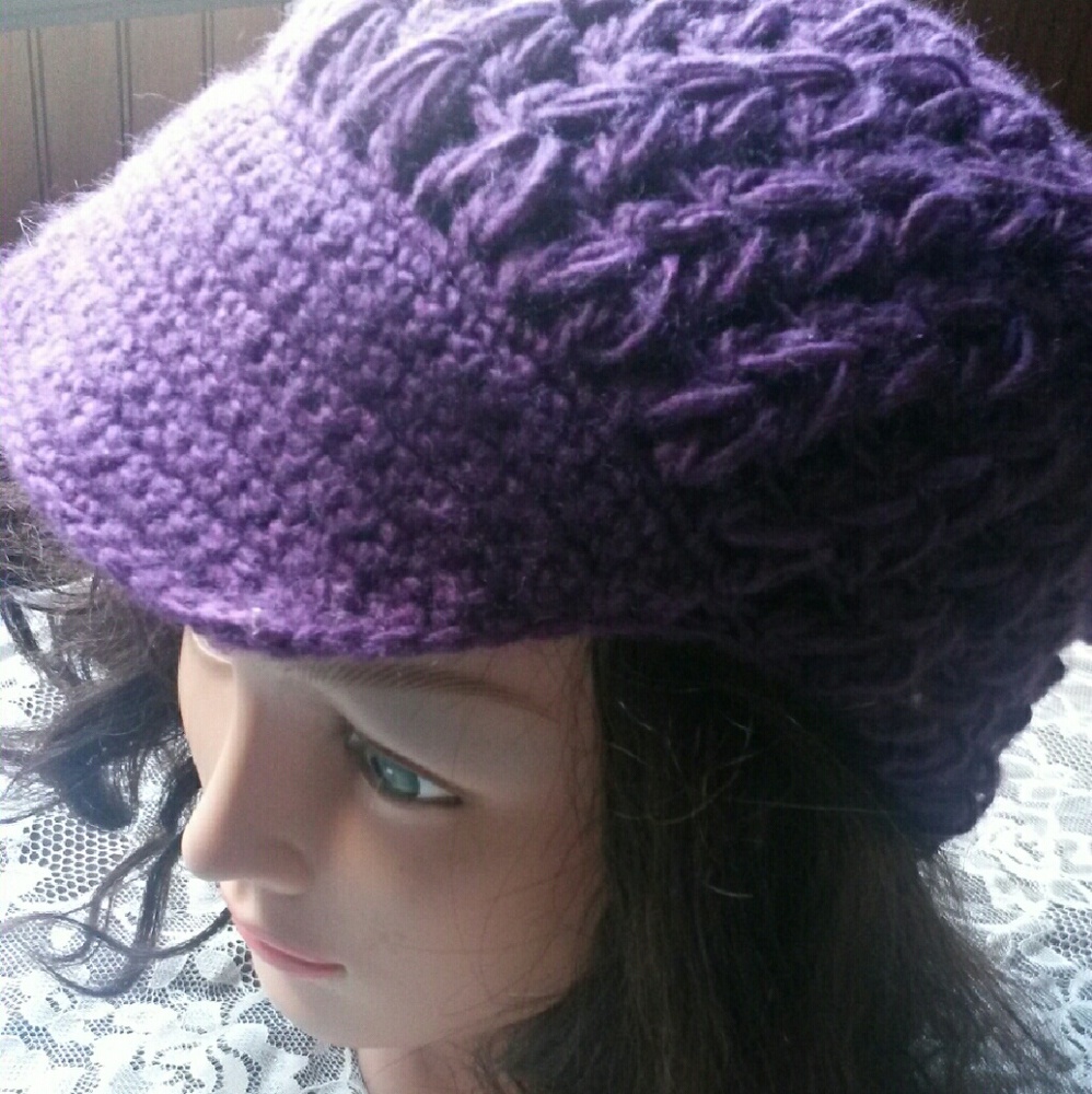 Purple Crochet Newsboy cap hat