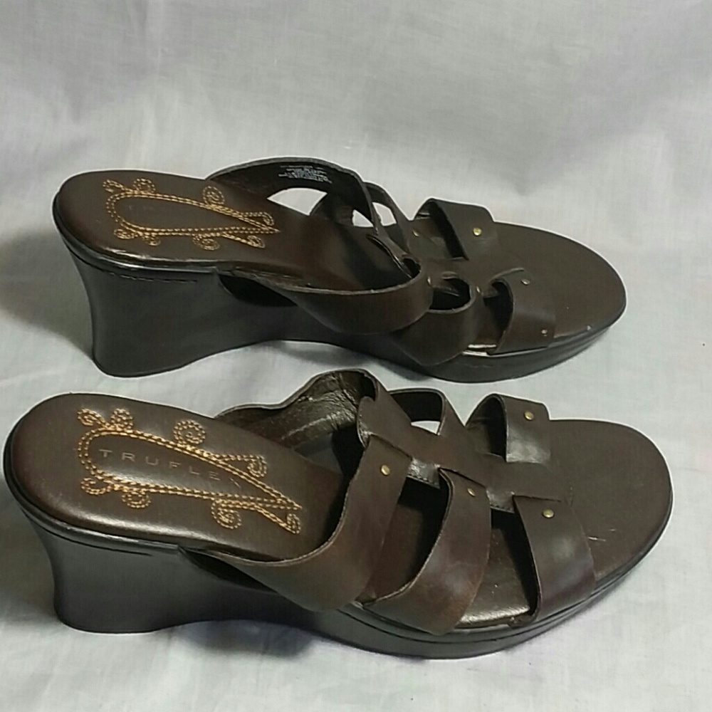 Women's TRUFLEX Sandals Brown 8 M Leather Heels 3"