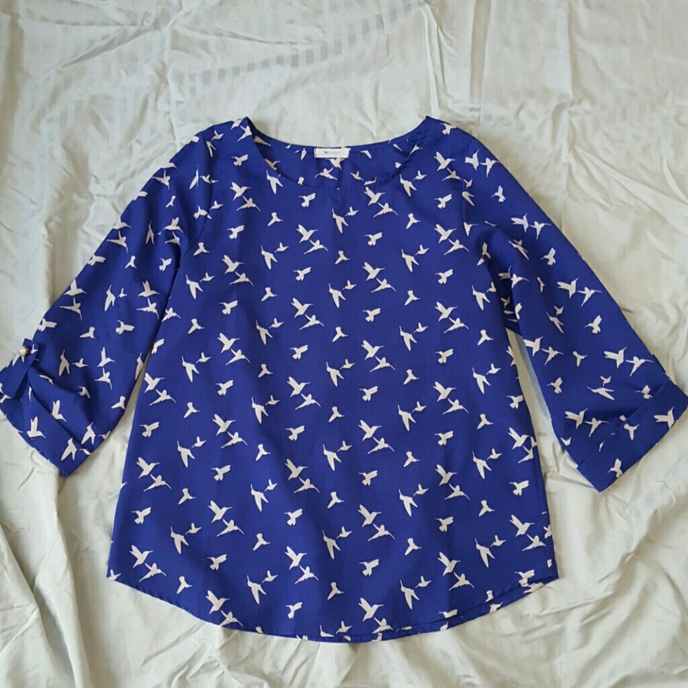 Small Blue Everly Tab Sleeve Blouse