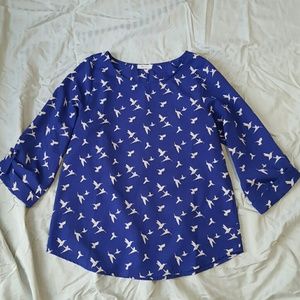 Small Blue Everly Tab Sleeve Blouse