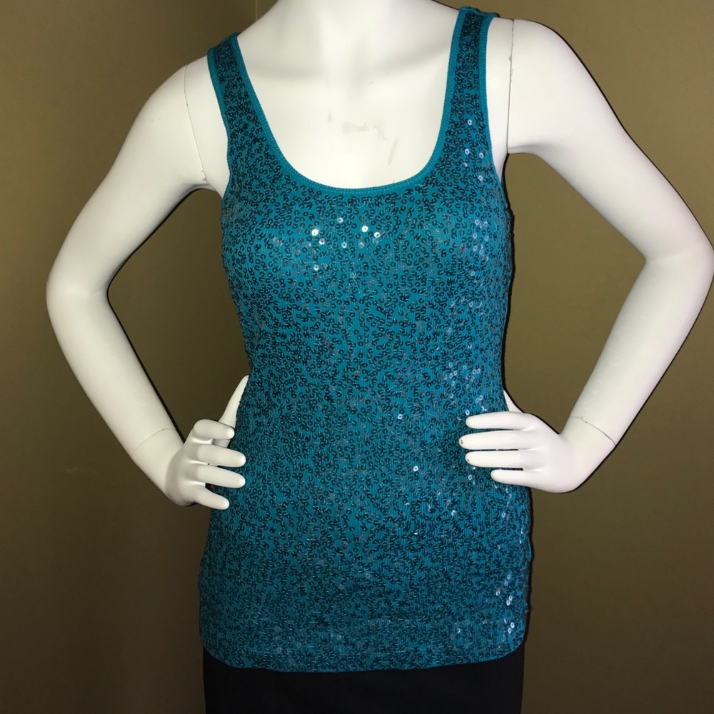 Women's EXPRESS Teal Sequin Tank Top (S) NWOT