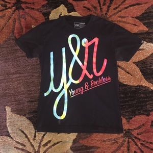 Young and Reckless black shirt neon cursive logo